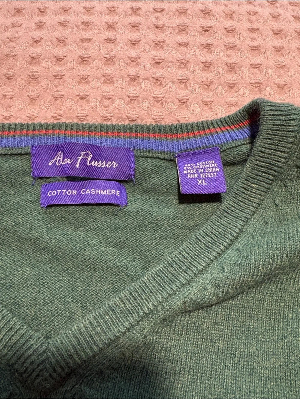 Alan Flusser Forest Green Cotton Cashmere Men's Sweater Holiday Office Wear